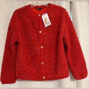 Women’s Plush Orange Sherpa Button Cardigan Jacket M